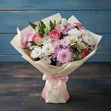 Букет цветов из:  Хризантемы, Альстромерии и Розы #REPLACE_PRED# Адамий