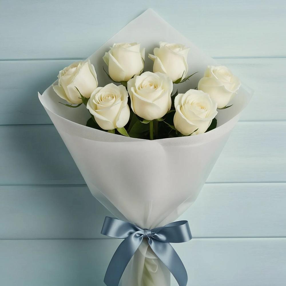 7 Белых роз Эдлесс Лав в Адамий Букет 7 Белых роз Эдлесс Лав в Адамий